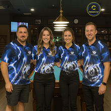 Load image into Gallery viewer, Blue 8 Ball Thunder Lightning Billiard Shirt For Women Custom Pool Team Jersey Polo &amp; Quarter Zip TDM6170
