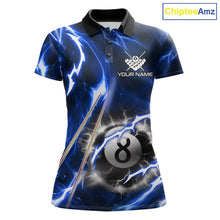 Load image into Gallery viewer, Blue 8 Ball Thunder Lightning Billiard Shirt For Women Custom Pool Team Jersey Polo &amp; Quarter Zip TDM6170