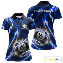 Load image into Gallery viewer, Blue 8 Ball Thunder Lightning Billiard Shirt For Women Custom Pool Team Jersey Polo &amp; Quarter Zip TDM6170