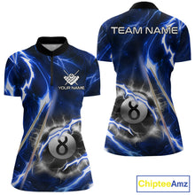 Load image into Gallery viewer, Blue 8 Ball Thunder Lightning Billiard Shirt For Women Custom Pool Team Jersey Polo &amp; Quarter Zip TDM6170