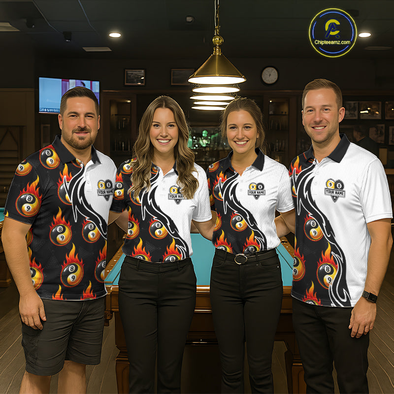 Custom Flame 8 Ball 9 Ball Billiard Shirt For Men, Billiard Pool Team Jersey Polo & 1/4 Zip Shirt TDM6175