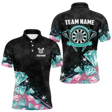 Load image into Gallery viewer, Funny Pink And Turquoise Diamonds Darts Polo &amp; Quarter Zip Custom Dart Shirts For Men Dart Jerseys TDM3319