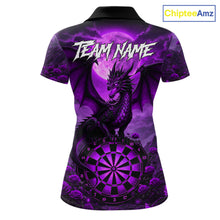 Load image into Gallery viewer, Black And Purple Dartboard Roses And Dragon Darts Polo &amp; 1/4 Zip Custom Women's Darts Team Jersey TDM5803
