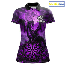 Load image into Gallery viewer, Black And Purple Dartboard Roses And Dragon Darts Polo &amp; 1/4 Zip Custom Women's Darts Team Jersey TDM5803