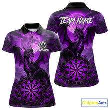 Load image into Gallery viewer, Black And Purple Dartboard Roses And Dragon Darts Polo &amp; 1/4 Zip Custom Women's Darts Team Jersey TDM5803