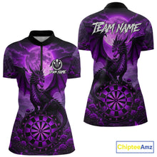 Load image into Gallery viewer, Black And Purple Dartboard Roses And Dragon Darts Polo &amp; 1/4 Zip Custom Women's Darts Team Jersey TDM5803