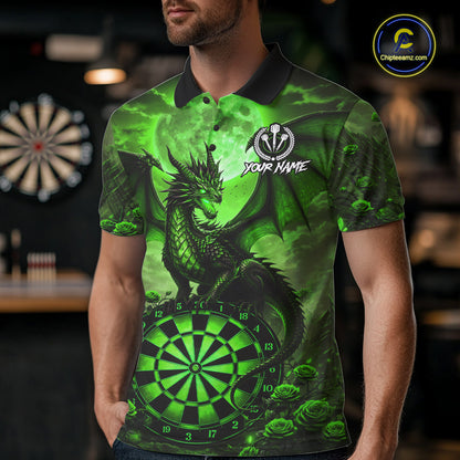 Black And Green Dartboard Roses And Dragon Darts Polo & 1/4 Zip Custom Men's Darts Team Jersey TDM5804