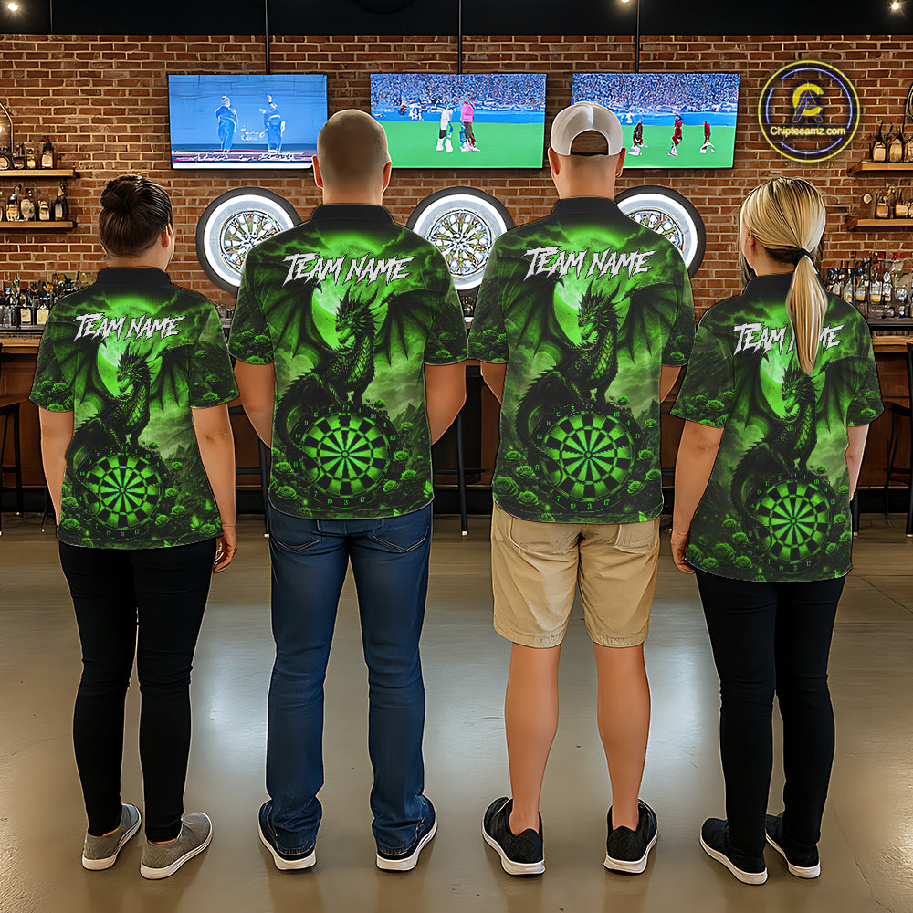 Black And Green Dartboard Roses And Dragon Darts Polo & 1/4 Zip Custom Men's Darts Team Jersey TDM5804