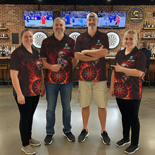 Load image into Gallery viewer, Personalized Red Flaming Skull Darts Polo &amp; 1/4 Zip For Women Custom Fire Darts Team Jersey TDM5806