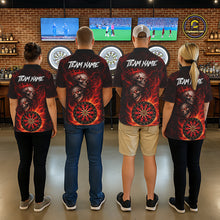Load image into Gallery viewer, Personalized Red Flaming Skull Darts Polo &amp; 1/4 Zip For Women Custom Fire Darts Team Jersey TDM5806