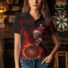Load image into Gallery viewer, Personalized Red Flaming Skull Darts Polo &amp; 1/4 Zip For Women Custom Fire Darts Team Jersey TDM5806