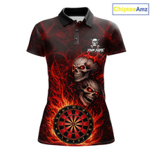 Load image into Gallery viewer, Personalized Red Flaming Skull Darts Polo &amp; 1/4 Zip For Women Custom Fire Darts Team Jersey TDM5806