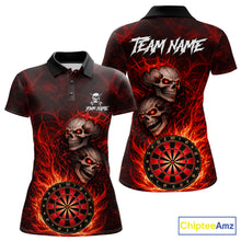 Load image into Gallery viewer, Personalized Red Flaming Skull Darts Polo &amp; 1/4 Zip For Women Custom Fire Darts Team Jersey TDM5806
