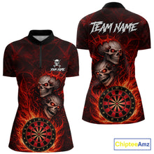 Load image into Gallery viewer, Personalized Red Flaming Skull Darts Polo &amp; 1/4 Zip For Women Custom Fire Darts Team Jersey TDM5806