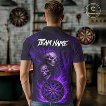 Load image into Gallery viewer, Personalized Purple Flaming Skull Darts Polo &amp; 1/4 Zip For Men Custom Fire Darts Team Jersey TDM5807