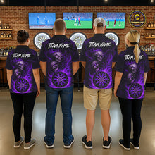 Load image into Gallery viewer, Personalized Purple Flaming Skull Darts Polo &amp; 1/4 Zip For Women Custom Fire Darts Team Jersey TDM5807