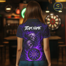 Load image into Gallery viewer, Personalized Purple Flaming Skull Darts Polo &amp; 1/4 Zip For Women Custom Fire Darts Team Jersey TDM5807