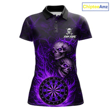 Load image into Gallery viewer, Personalized Purple Flaming Skull Darts Polo &amp; 1/4 Zip For Women Custom Fire Darts Team Jersey TDM5807