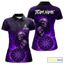 Load image into Gallery viewer, Personalized Purple Flaming Skull Darts Polo &amp; 1/4 Zip For Women Custom Fire Darts Team Jersey TDM5807