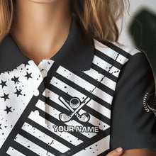 Load image into Gallery viewer, Black and White American Flag Women Golf polo shirts custom patriotic golf apparel team golf jerseys NQS9605
