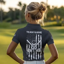 Load image into Gallery viewer, Black and White American Flag Women Golf polo shirts custom patriotic golf apparel team golf jerseys NQS9605