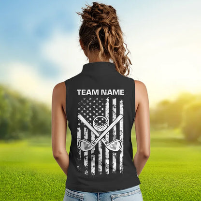 Black and White American Flag Women Sleeveless polo shirt custom patriotic golf apparel team jerseys NQS9605