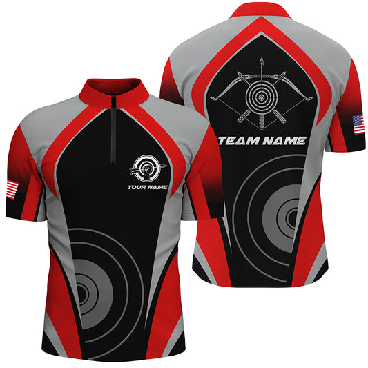 Personalized Red Archery Jerseys Men Quarter-Zip Shirts Custom Archery Uniform For Team TDM1324