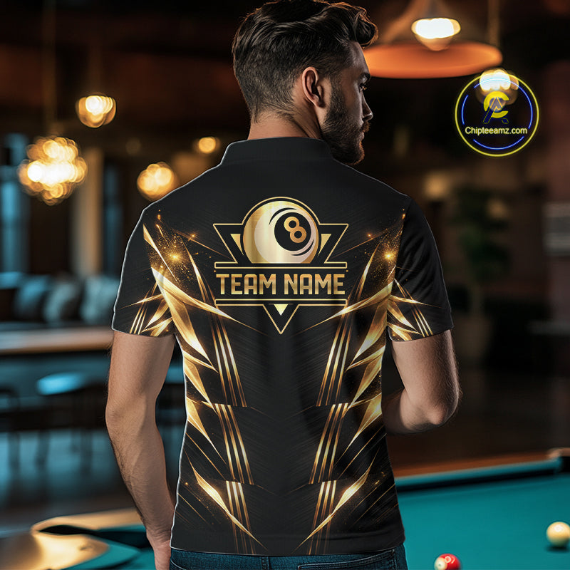 Black And Gold Lightning 8 Ball Pool Billiard Shirts For Men Custom Billiard Team League Jerseys NYN2920