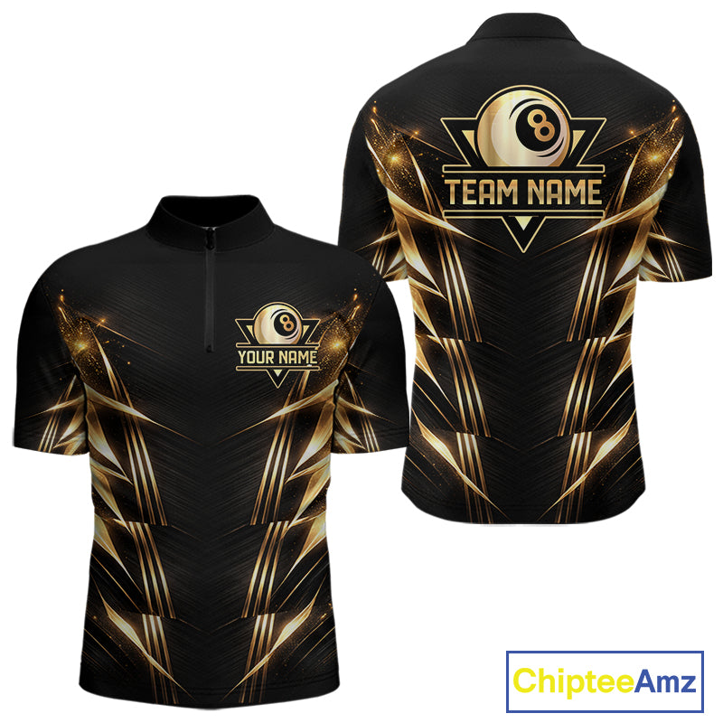 Black And Gold Lightning 8 Ball Pool Billiard Shirts For Men Custom Billiard Team League Jerseys NYN2920