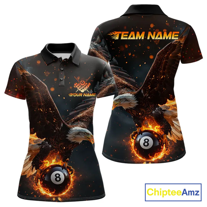 Personalized Fire 8 Ball Eagle Billiard Shirt For Women Custom Pool Team Jersey Polo & 1/4 Zip TDM6407