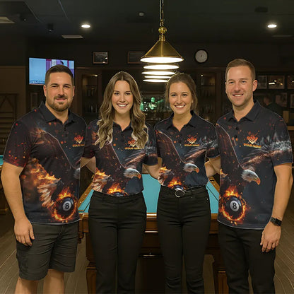 Personalized Fire 8 Ball Eagle Billiard Shirt For Men Custom Pool Team Jersey Polo & 1/4 Zip TDM6407