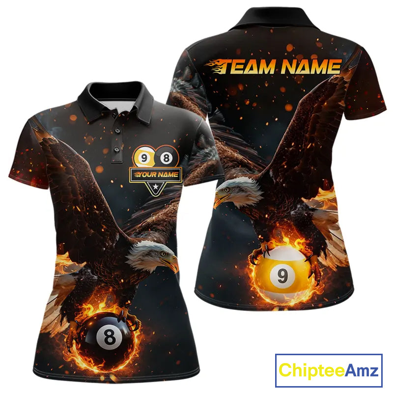 Custom Fire 8 Ball & 9 Ball Pool Eagle Billiard Shirt For Women, Billiard Team Jersey Polo & 1/4 Zip TDM6409
