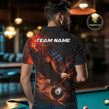 Load image into Gallery viewer, Flaming US Flag Eagle 8 Ball Billiard Shirt For Men Custom Patriotic Pool Jersey Polo &amp; 1/4 Zip TDM6411