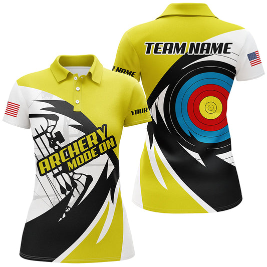 Personalized Yellow Archery Jerseys Women Polo & Quarter-Zip Shirts Custom Archery Bow Shirts TDM1687