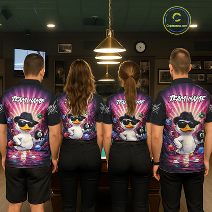 Funny Duck 8 Ball Billiard Shirt For Men Custom Neon Graffiti Billiard Team Jersey Polo & 1/4 Zip TDM6613