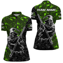 Load image into Gallery viewer, Personalized Green Abstract Grim Reaper Women Billiard Shirts, Halloween  Billiard Jerseys TDM2606
