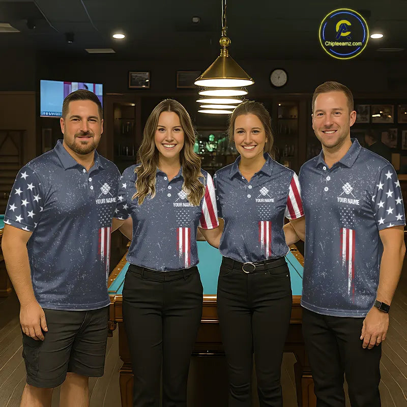 Grunge Navy American Flag 9 Ball Billiard Shirt For Men Custom Patriotic Billiard Shirt Pool Jersey TDM5578