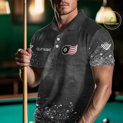 Personalized Billiard US Flag 8 Ball Pool Shirt For Men, Billiard Team Jersey Polo & 1/4 Zip TDM5579