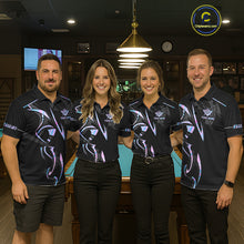 Load image into Gallery viewer, Custom Holographic 8 Ball Crown Billiard Shirts For Women, Pool Team Jersey Polo &amp; 1/4 Zip |Black TDM6191
