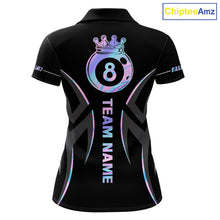 Load image into Gallery viewer, Custom Holographic 8 Ball Crown Billiard Shirts For Women, Pool Team Jersey Polo &amp; 1/4 Zip |Black TDM6191