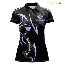 Load image into Gallery viewer, Custom Holographic 8 Ball Crown Billiard Shirts For Women, Pool Team Jersey Polo &amp; 1/4 Zip |Black TDM6191