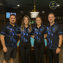 Load image into Gallery viewer, Custom Blue 8 Ball Pool Crown Billiard Shirts For Women, Billiard Team Jersey Polo &amp; 1/4 Zip |Black TDM6192