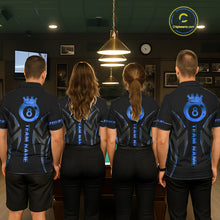Load image into Gallery viewer, Custom Blue 8 Ball Pool Crown Billiard Shirts For Women, Billiard Team Jersey Polo &amp; 1/4 Zip |Black TDM6192