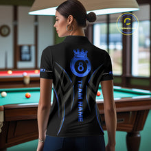 Load image into Gallery viewer, Custom Blue 8 Ball Pool Crown Billiard Shirts For Women, Billiard Team Jersey Polo &amp; 1/4 Zip |Black TDM6192
