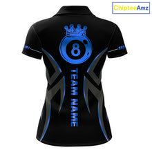 Load image into Gallery viewer, Custom Blue 8 Ball Pool Crown Billiard Shirts For Women, Billiard Team Jersey Polo &amp; 1/4 Zip |Black TDM6192