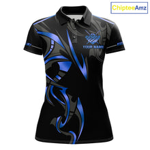 Load image into Gallery viewer, Custom Blue 8 Ball Pool Crown Billiard Shirts For Women, Billiard Team Jersey Polo &amp; 1/4 Zip |Black TDM6192