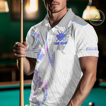 Load image into Gallery viewer, Custom Holographic 8 Ball Crown Billiard Shirts For Men, Pool Team Jersey Polo &amp; 1/4 Zip |White TDM6195