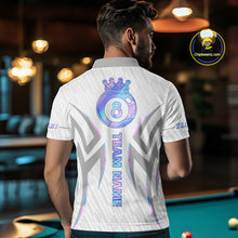 Load image into Gallery viewer, Custom Holographic 8 Ball Crown Billiard Shirts For Men, Pool Team Jersey Polo &amp; 1/4 Zip |White TDM6195