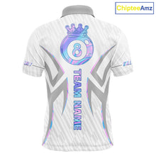 Load image into Gallery viewer, Custom Holographic 8 Ball Crown Billiard Shirts For Men, Pool Team Jersey Polo &amp; 1/4 Zip |White TDM6195