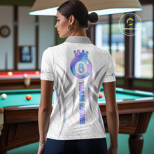 Load image into Gallery viewer, Custom Holographic 8 Ball Crown Billiard Shirts For Women, Pool Team Jersey Polo &amp; 1/4 Zip |White TDM6195